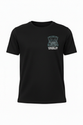 Black unisex t-shirt with small BMW inline-6 engine chest print and Straight Six Supremacy text